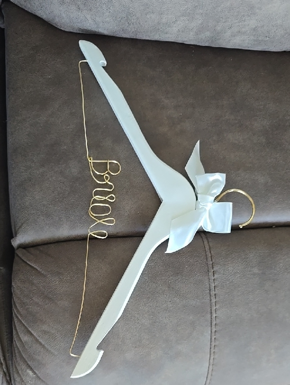 White Padded Bridal Hanger with Gold 'Bride' Wire